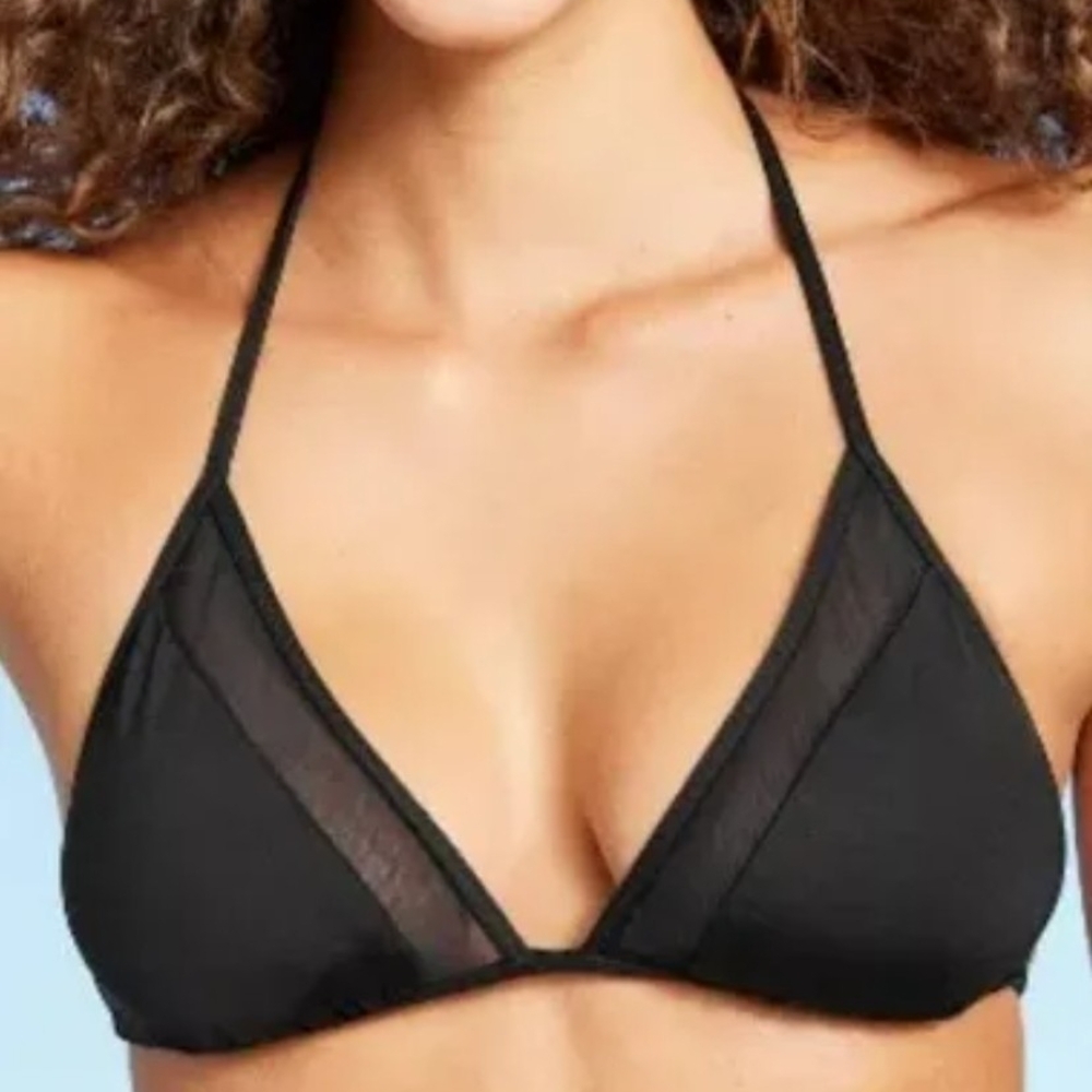 Black- Triangle- -with Mesh Detail- Bikini Top